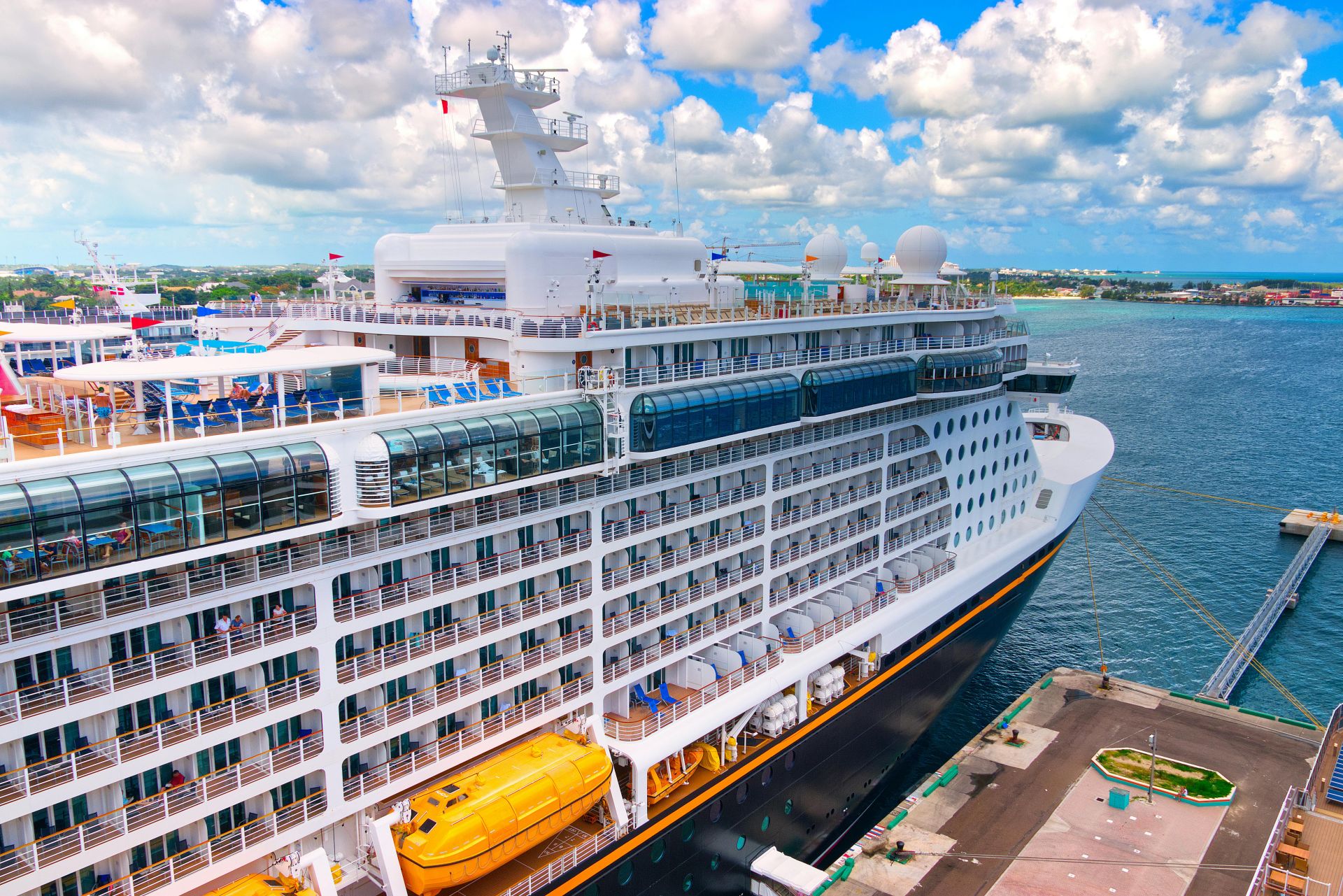 A cruise ship docked